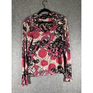 Chico's Travelers Top Women 0 Small‎ Long Sleeve Floral Artsy eclectic abstract